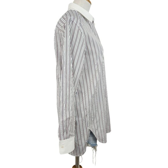 Theory Top Women's Large Long Sleeve Button Down Stripped Hidden Button Placket - Picture 3 of 14